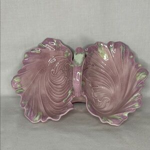 Pink Leaf-Shaped Ceramic Handled Serving Dish  MCM 50’s-60’s Vintage 12”x10”x5”